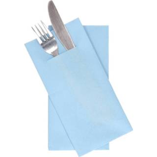 👉 Servet blauwe papier blauw 12x Stuks Lichtblauwe Servetten Met Zakje Voor Bestek 40 Cm 8719538571181