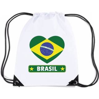 👉 Rugzak wit nylon Brazilie Rijgkoord Rugzak/ Sporttas Met Braziliaanse Vlag In Hart 8719538511569