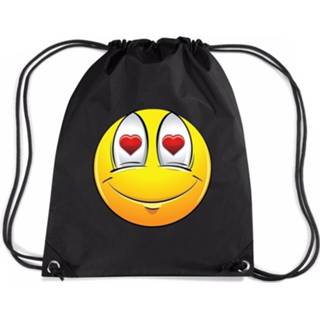 👉 Rugzak zwart nylon Emoticon Verliefd Rugzak/ Sporttas Met Rijgkoord 8719538512252