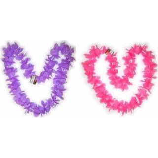 👉 Bloemenkrans roze paars synthetisch multikleur Hawaii Bloemenkransen Pakket Roze/paars 6 Stuks 8719538325197