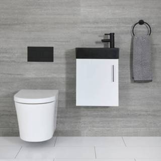 👉 Wastafel modern muur cluo wit zwart keramisch Wastafelmeubel Hangend met 40cm | 5051752897498
