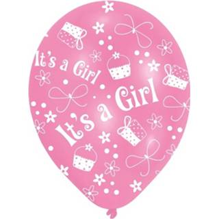 👉 Ballon roze wit meisjes Amscan Ballonnen It's A Girl 27,5 Cm Latex Roze/wit 6 Stuks 13051381301