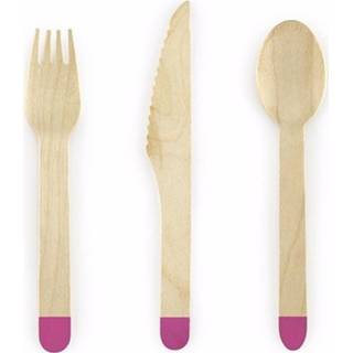 👉 Bestek roze houten hout Set Dip-dye 18-delig 8719538149724