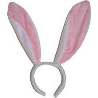 👉 Diadeem wit roze polyester Konijn / Haas Oren Op - Bunny Oortjes Haarband 8719538408463
