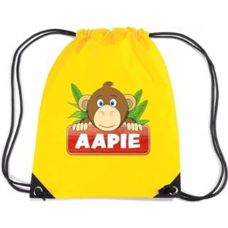 👉 Rugtas geel nylon kinderen Aapie De Aap Rijgkoord / Gymtas - 11 Liter Voor 8719538526754