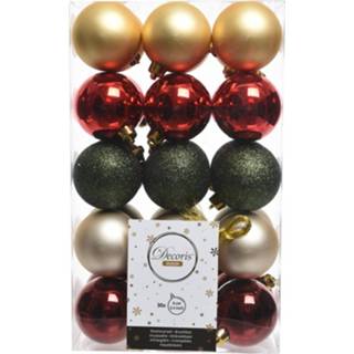 👉 Kerstversiering rood groen kunststof multikleur 30x Rood/groen/gouden Kerstballenset - 6 Cm Kerstbal 8719538394506