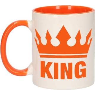👉 Beker oranje wit keramiek keramisch multikleur 1x Koningsdag King / Mok - Met 300 Ml Bekers 8719538476219