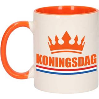 👉 Beker oranje wit keramiek keramisch multikleur 1x Koningsdag / Mok - Met 300 Ml Bekers 8719538476233