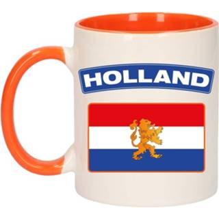 👉 Vlag oranje wit keramiek keramisch multikleur 1x Holland Beker / Mok - Met 300 Ml Bekers 8719538476257