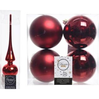 👉 Kerstboom rood kunststof Decoratie Piek En 4x Kerstballen 10 Cm 8719538763685