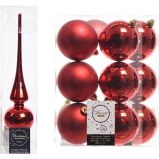 👉 Kerstboom rood kunststof Decoratie Piek En 12x Kerstballen 8 Cm 8719538763739