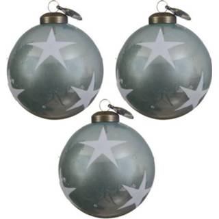 👉 Kerstbal glas groen Kerstballen Ster (8,5cm) Box 3 Stuks Eucalyptus 8719323085497