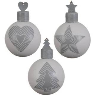 👉 Kerstbal grijs glas Kerstballen Stripe Design Box 3 Stuks Grey 8719323085732