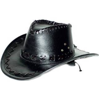 👉 Cowboyhoed zwarte kunststof zwart Lederlook 8718758707165