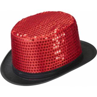 👉 Hoge hoed rode kunststof rood Met Pailletten 8718758569480