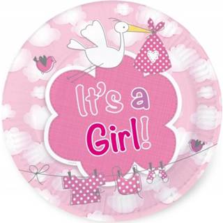 👉 Gebaksbordje papier roze meisjes Gebaksbordjes Geboorte Meisje 8 Stuks 8719538104983