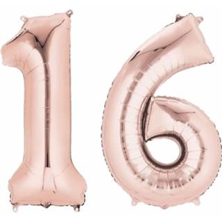 👉 Folie rose goud roze Ballon Cijfer 16 - Sweet Verjaardag Versiering 8719538210356