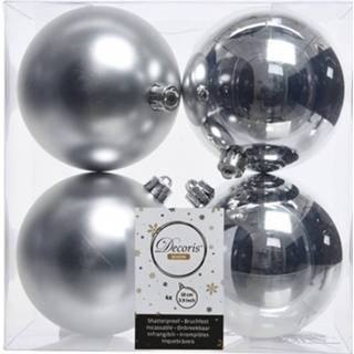 👉 Kerstbal zilveren kunststof glans plastic zilver zilverkleurig 4x Kerstballen 10 Cm - Mat/glans Onbreekbare Kerstboomversiering 8719538110892