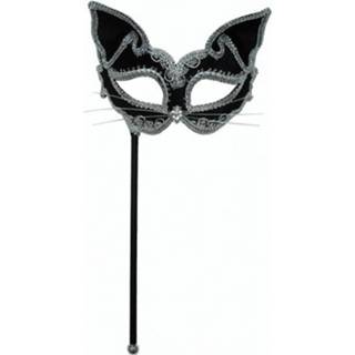 👉 Oogmasker zwart kunststof Katten Op Stokje 8718758724001