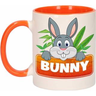 👉 Beker oranje wit kinderen Kinder konijnen mok / Bunny 300 ml - Action products