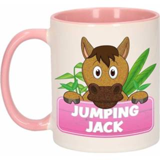 👉 Beker roze wit kinderen Kinder paarden mok / Jumping Jack 300 ml - Action products