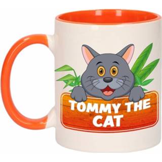 👉 Beker oranje wit keramiek keramisch multikleur 1x Tommy The Cat / Mok - Met 300 Ml Katten Bekers 8719538311190