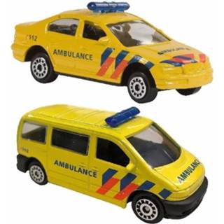 👉 Modelauto metaal geel Nederlandse Ambulance Speelgoed Set 2-dlg 8719538247284