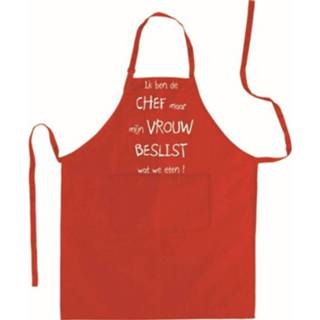 👉 Keukenschort rood katoen vrouwen Ik Ben De Chef Maar Mijn Vrouw Beslist Wat Kook! - Luxe Met Tekst 2200114834951