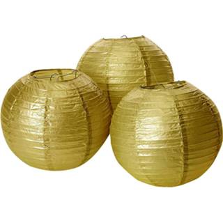 👉 Lampion goud papier goudkleurig Lampionnen - 20 Cm (3 Stuks) 13051706821