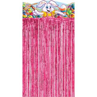 👉 Deurgordijn roze kunststof multikleur Pasen - 90 X 140 Cm Paasversiering / Paasdecoratie 8718758701941