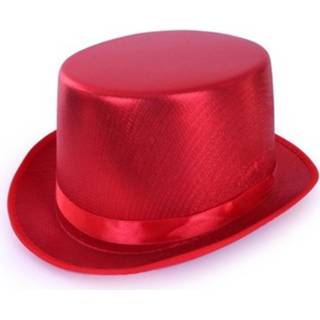 👉 Hoge hoed rode polyester rood Metallic Voor Volwassenen 8713647761266