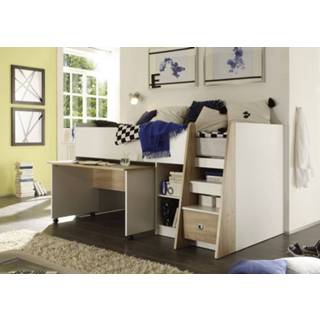 👉 Halfhoog slaper spaanplaat massief grenen wit One Size Lucas Halfhoogslaper Inclusief Rol Lattenbodem 8719497228140