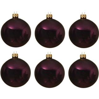 👉 Kerstbal paarse paars glans glas 6x Aubergine Glazen Kerstballen 6 Cm - Glans/glanzende Kerstboomversiering 8719538908970