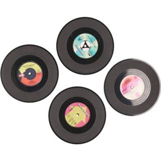 👉 4x Vinyl/LP muziek thema onderzetters 11 cm