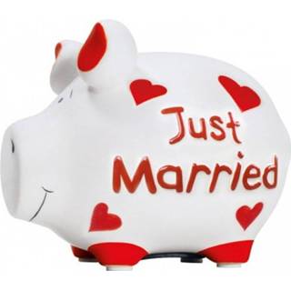 👉 Spaarpot keramiek multikleur Spaarvarken Just Married Print 12 Cm - Huwelijk/bruiloft Cadeau Dieren Spaarpotten Varkens/biggen 4260185595623