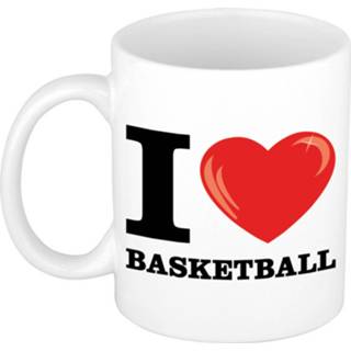 👉 Koffiemok wit rood keramiek multikleur I Love Basketball Met Hartje / Beker 300 Ml - Cadeau Voor Sport Liefhebber 8720276098731