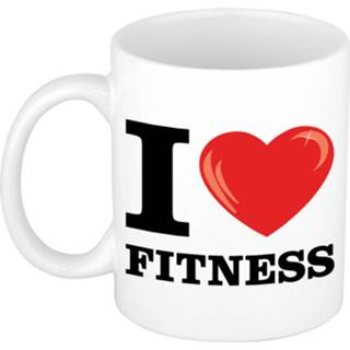 👉 Beker wit I Love Fitness cadeau mok / met hartje 300 ml