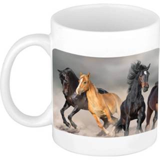 👉 Koffiemok zwarte witte wit keramiek Dravende / Paarden Theebeker - 300 Ml Cadeau Beker Paardenliefhebber Mok 8720147906936