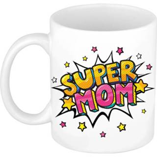 👉 Koffiemok wit keramiek Super Mom Cadeau / Theebeker Met Sterren - 300 Ml Moederdag Bedankje 8720147822199