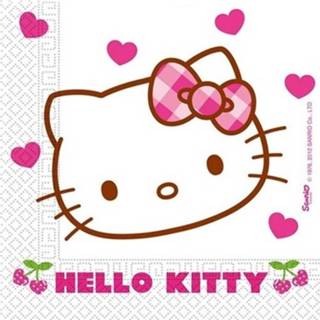 👉 Servet papieren papier wit 40x Hello Kitty Feest Thema Servetten 40 X Cm - Wegwerp Servetjes Versieringen/decoraties 8720147869293