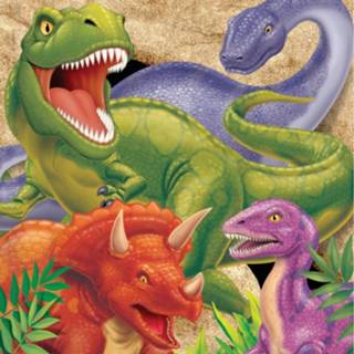 Dinosaurus papieren papier multikleur 48x Dieren Themafeest Servetten 33 X Cm - Wegwerp Tafeldecoraties 8720147874273