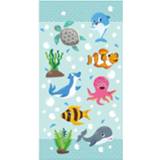 👉 Strandlaken polyester velours blauw Good Morning Seaworld - 100% 75x150 Cm Aqua 8717285171685