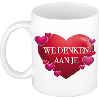 👉 Beker wit We denken aan je cadeau mok / met hartjes 300 ml