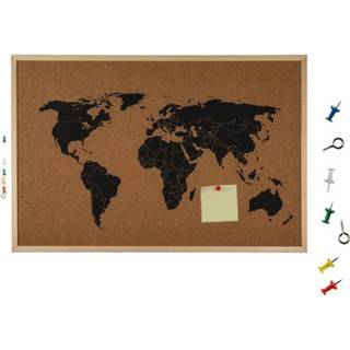 👉 Prikbord hout multikleur Met Wereldkaart 40 X 60 Cm 8719538572973