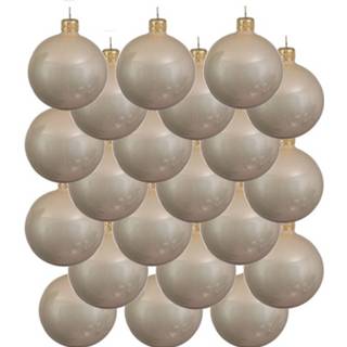 👉 Kerstbal parel glans glas beige 18x Licht Parel/champagne Glazen Kerstballen 6 Cm - Glans/glanzende Kerstboomversiering 8720147543155