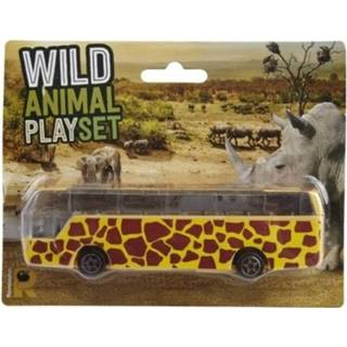 👉 Geel kunststof multikleur Bus Safari Speelgoedauto Giraffe Print 14 Cm - Speelgoed Voertuigen 8720147622638