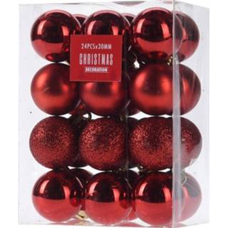 Kerstbal rode rood kunststof plastic 24x Kerstballen 3 Cm - Glans/mat/glitter Onbreekbare Kerstboomversiering 8719538926875