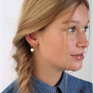 Oorbelhanger zilveren goud zilver hart magenta zirkonia lucardi gold Mix&Match 8719802217289