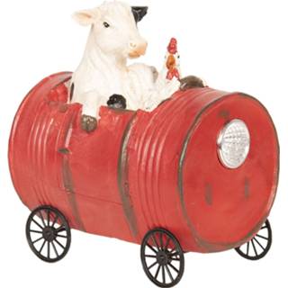 👉 Rood kunststof polyresin Decoratie koe en kip in vat - 13*9*14 cm Clayre & Eef 6PR2613 8717459693333