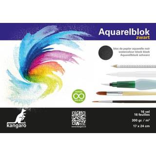 Houten blok zwart zijde One Size GeenKleur aquarelpapier Kangaro 24x17cm 300 gram 16 vel zwart, 3 zijden verlijmd 8712127067744